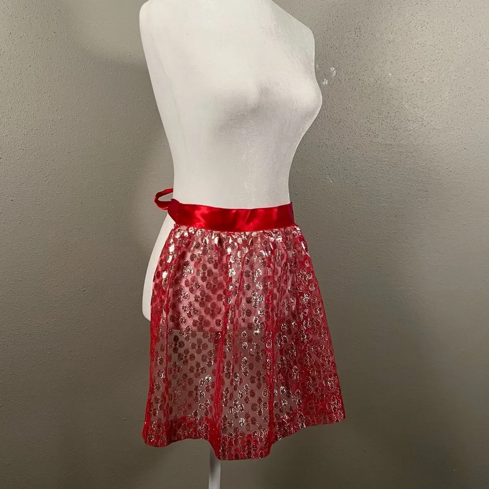 Darling VTG Apron sheer red metallic polka dot ribbon tie Christmas vintage - Picture 2 of 7